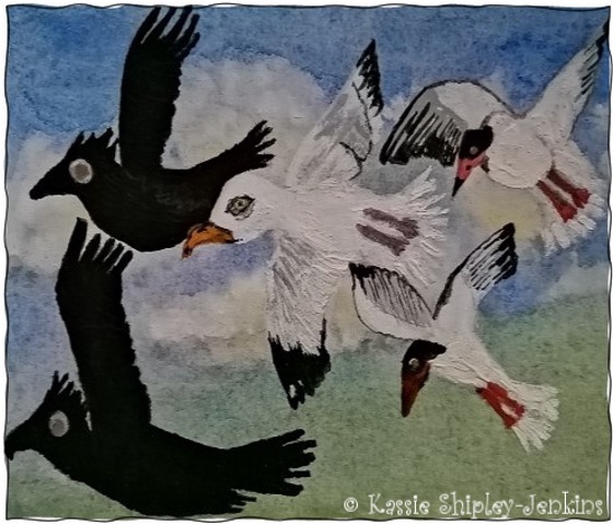 Crows and Gulls In the Meadow