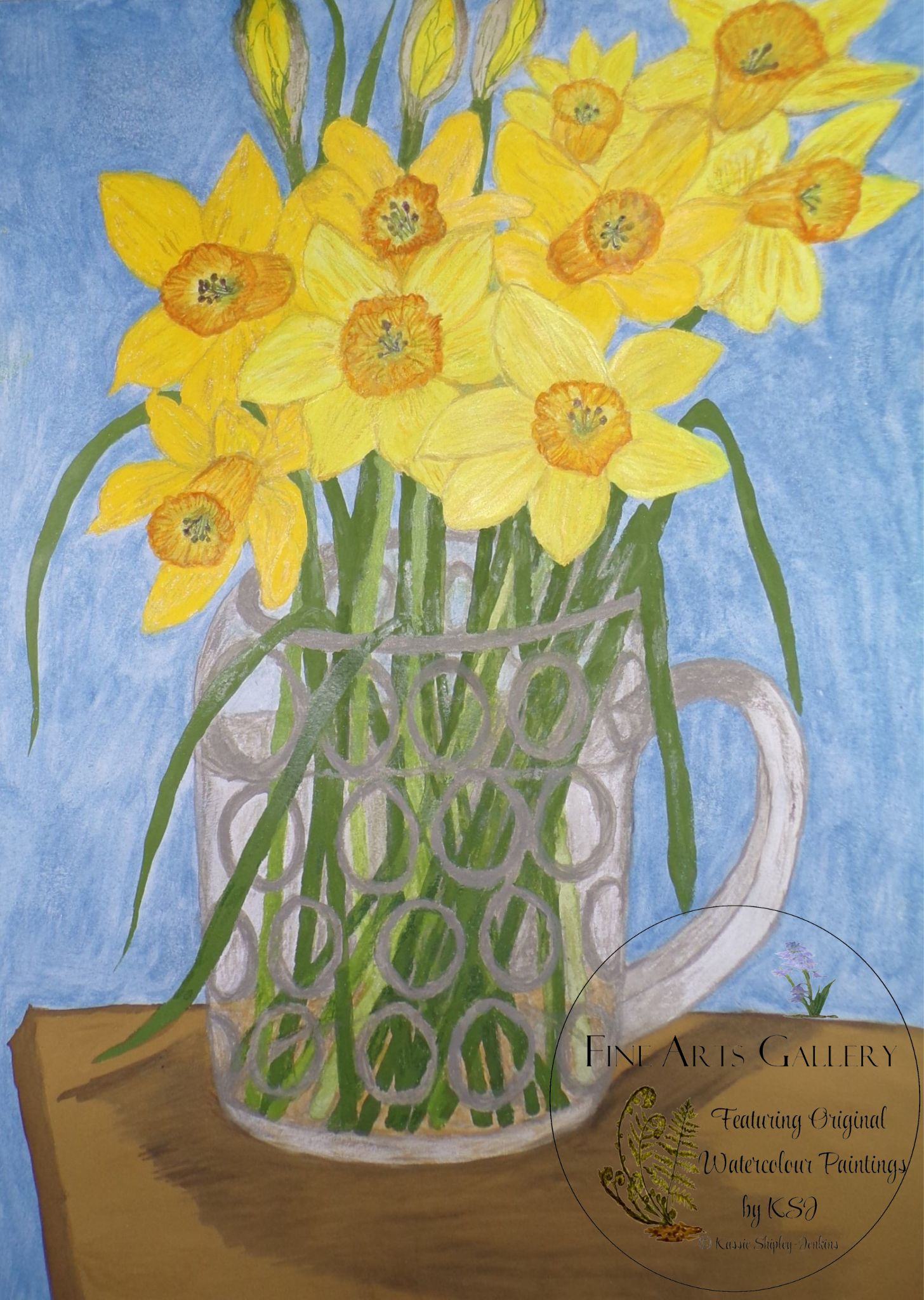 Florals, Daffodils in a Tankard, Original Painting by Kassie Shipley-Jenkins