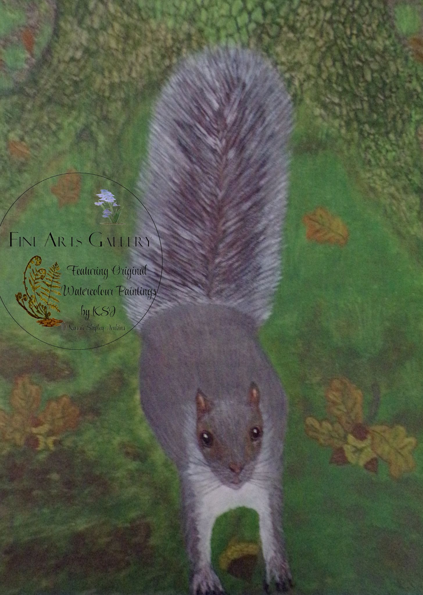 Woodland & Wildlife in Autumn, Sable The Squirrel from the Mischievous Minty Collection. Original Painting By Kassie Shipley-Jenkins.